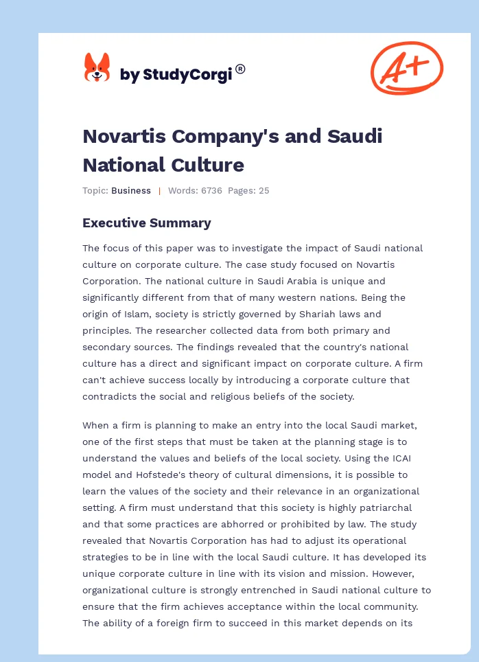 Novartis Company's and Saudi National Culture. Page 1
