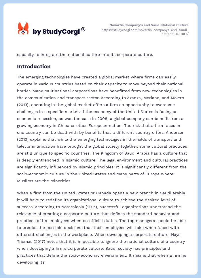 Novartis Company's and Saudi National Culture. Page 2