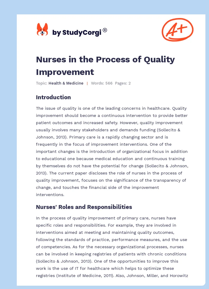 Nurses in the Process of Quality Improvement. Page 1