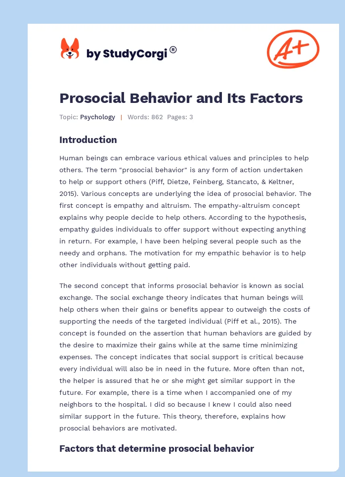 Prosocial Behavior and Its Factors. Page 1
