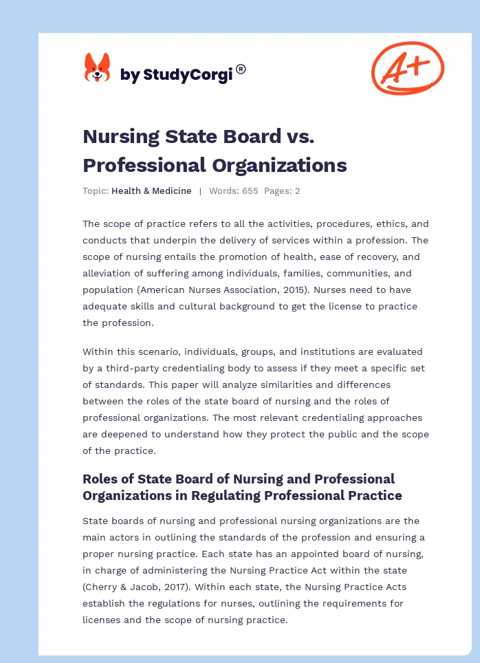 Nursing State Board vs. Professional Organizations. Page 1