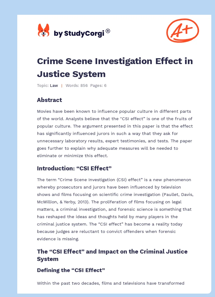 Crime Scene Investigation Effect in Justice System. Page 1
