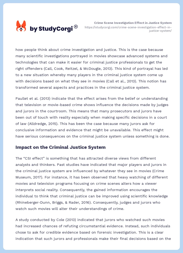 Crime Scene Investigation Effect in Justice System. Page 2