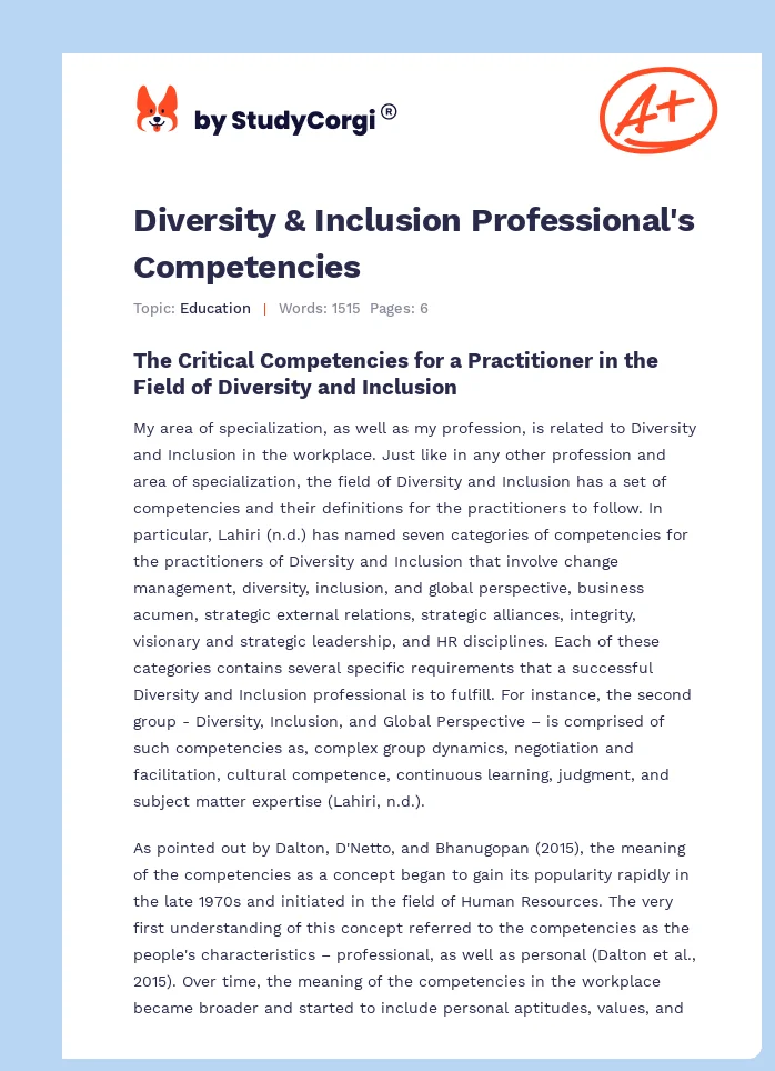 Diversity & Inclusion Professional's Competencies. Page 1