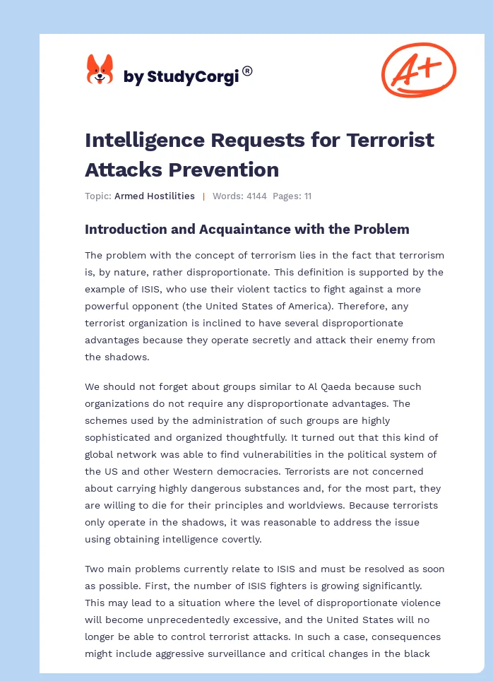 Intelligence Requests for Terrorist Attacks Prevention. Page 1