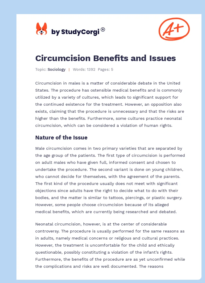 Circumcision Benefits and Issues. Page 1
