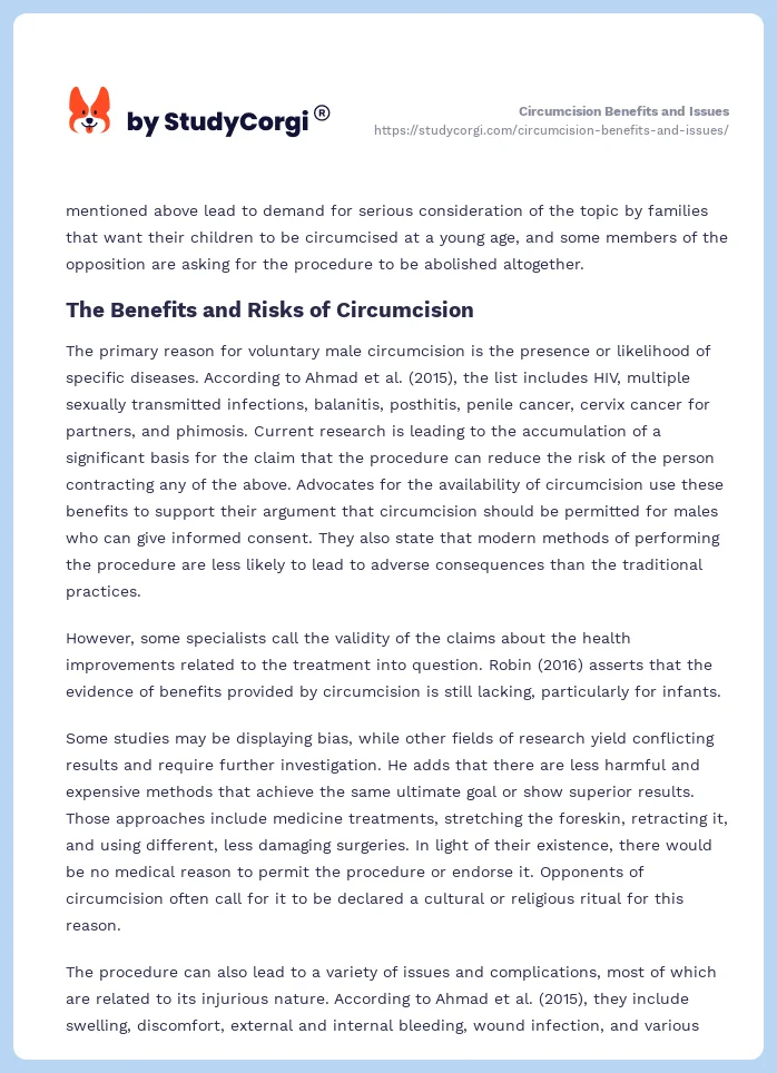 Circumcision Benefits and Issues. Page 2