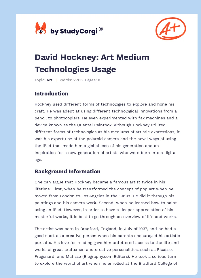 David Hockney: Art Medium Technologies Usage. Page 1