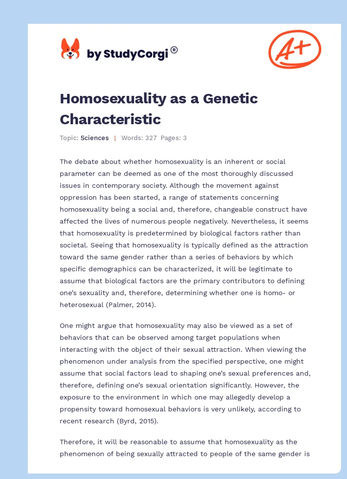 Homosexuality as a Genetic Characteristic. Page 1