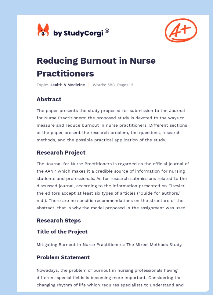 Reducing Burnout in Nurse Practitioners. Page 1
