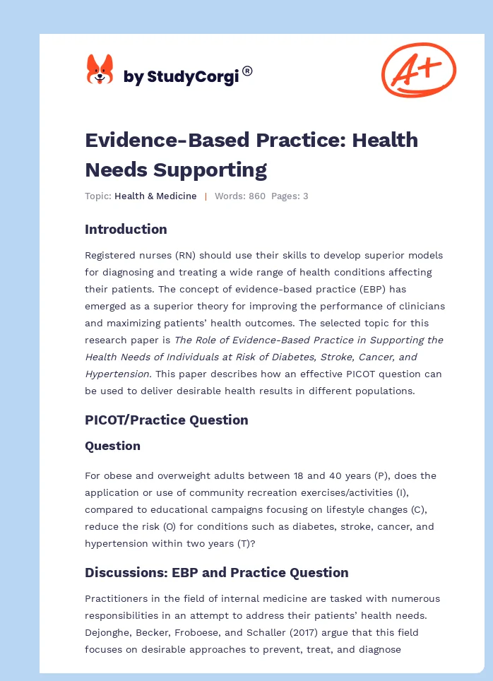 Evidence-Based Practice: Health Needs Supporting. Page 1