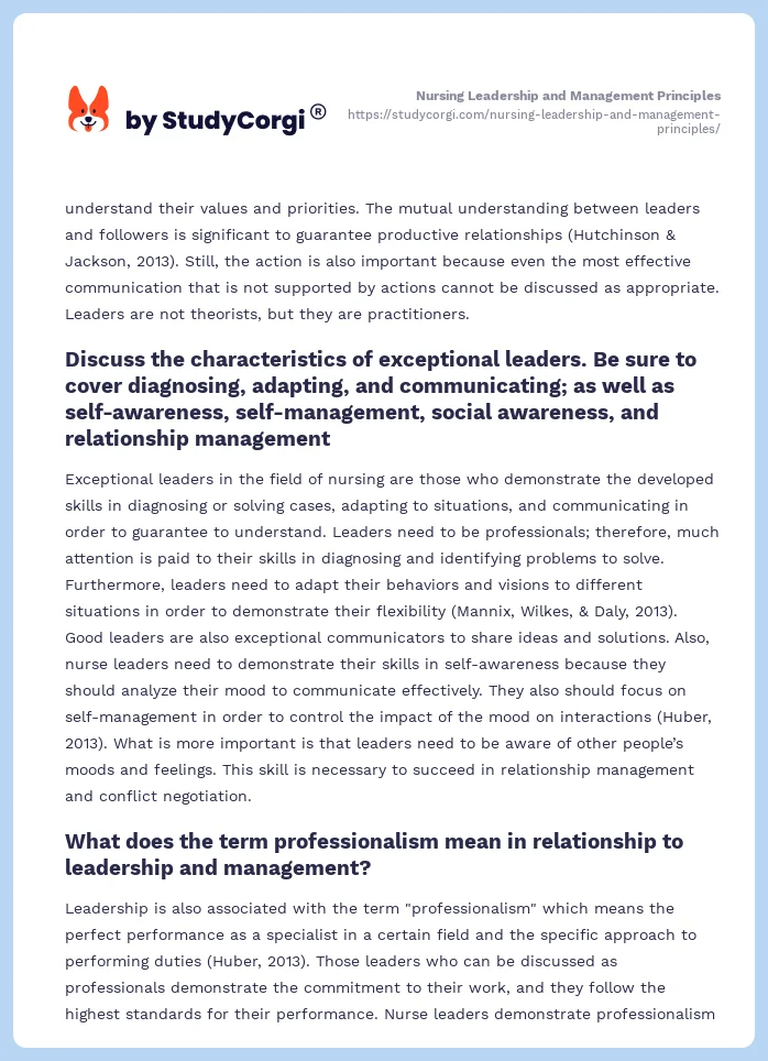 Nursing Leadership and Management Principles. Page 2
