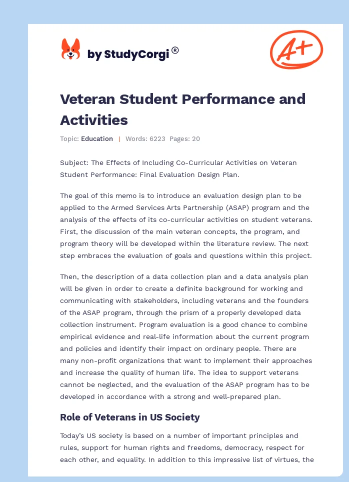 Veteran Student Performance and Activities. Page 1
