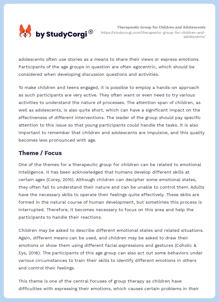 Therapeutic Group for Children and Adolescents. Page 2