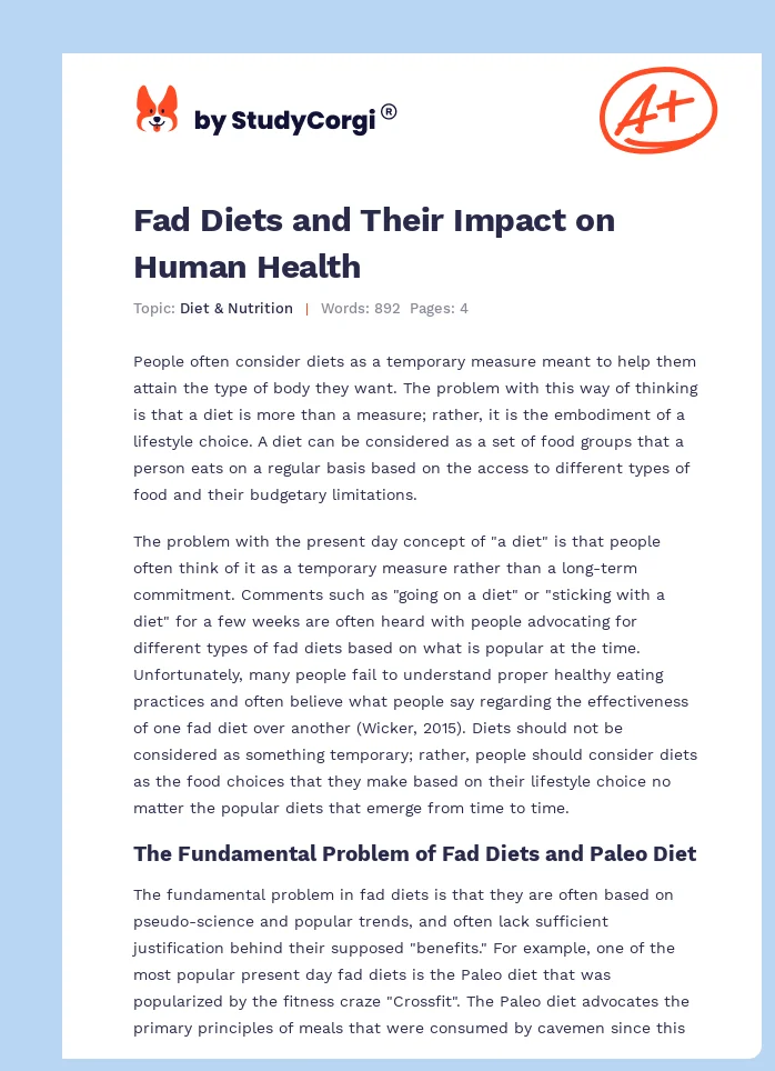 Fad Diets and Their Impact on Human Health. Page 1