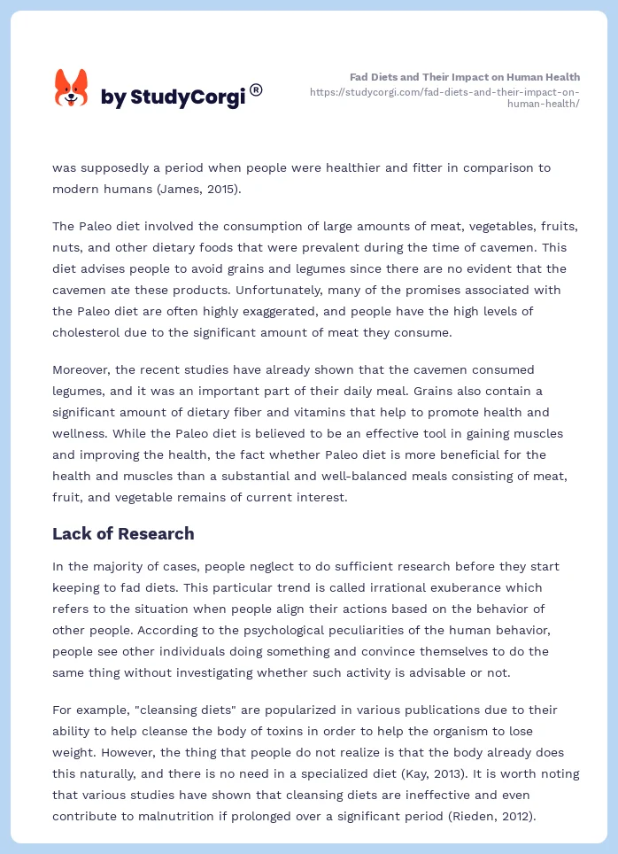Fad Diets and Their Impact on Human Health. Page 2