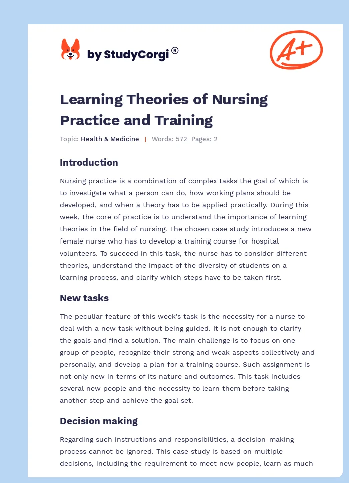 Learning Theories of Nursing Practice and Training. Page 1