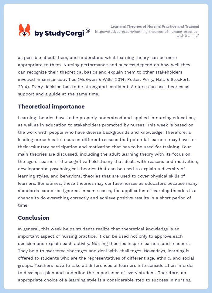 Learning Theories of Nursing Practice and Training. Page 2