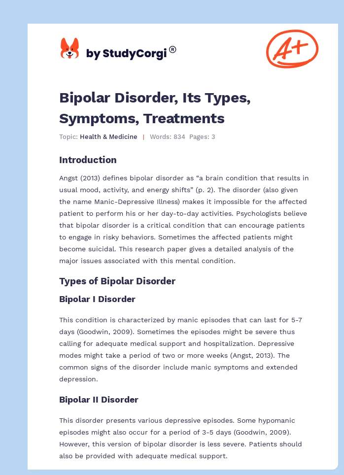 Bipolar Disorder, Its Types, Symptoms, Treatments. Page 1