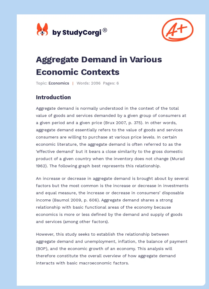 Aggregate Demand in Various Economic Contexts. Page 1