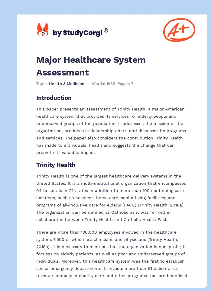 Major Healthcare System Assessment. Page 1