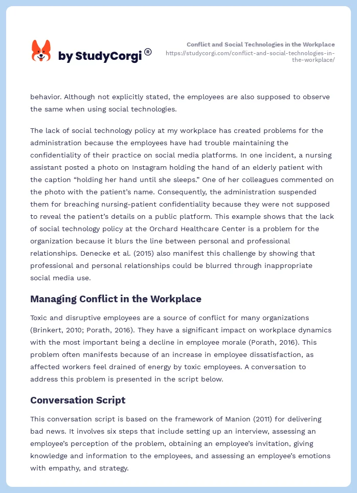 Conflict and Social Technologies in the Workplace. Page 2