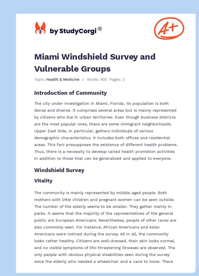 Miami Windshield Survey and Vulnerable Groups. Page 1