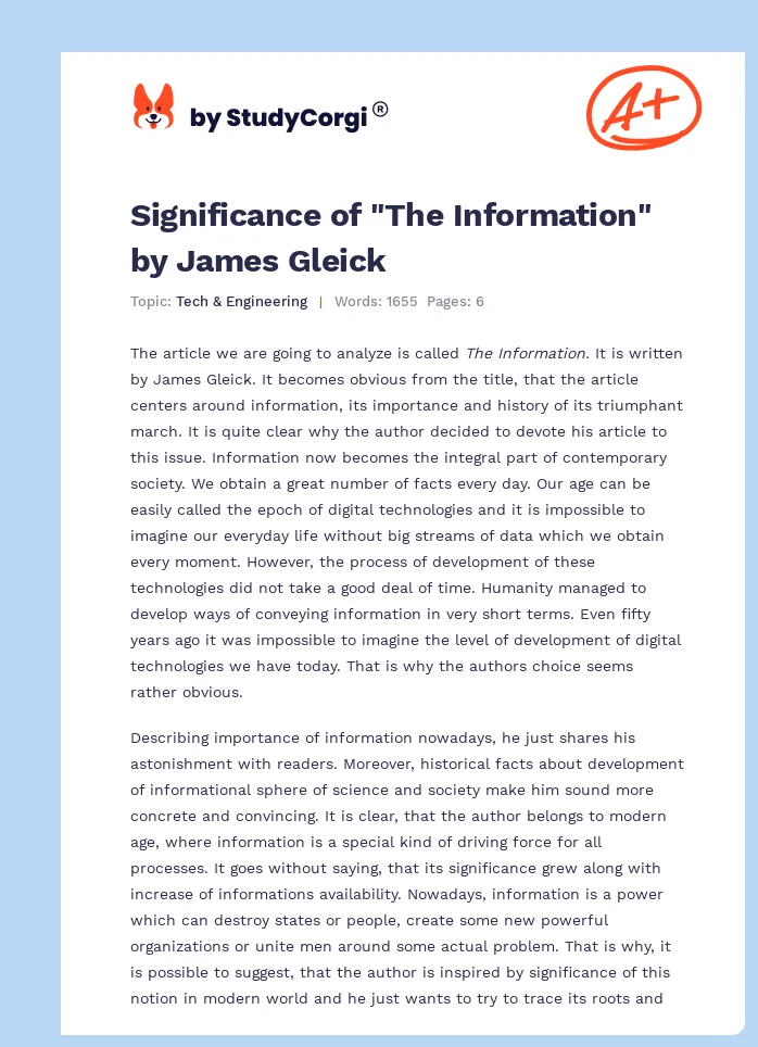 Significance of "The Information" by James Gleick. Page 1