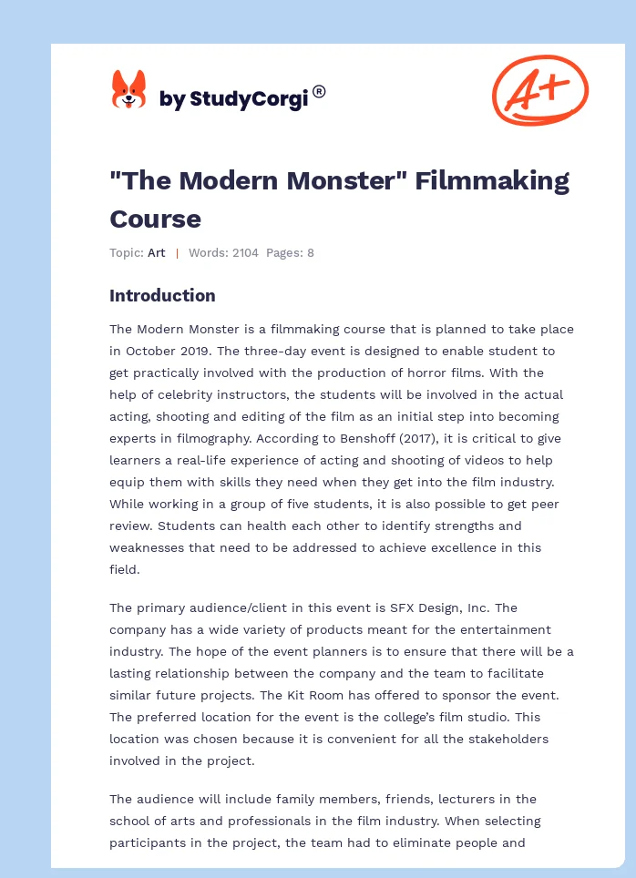 "The Modern Monster" Filmmaking Course. Page 1