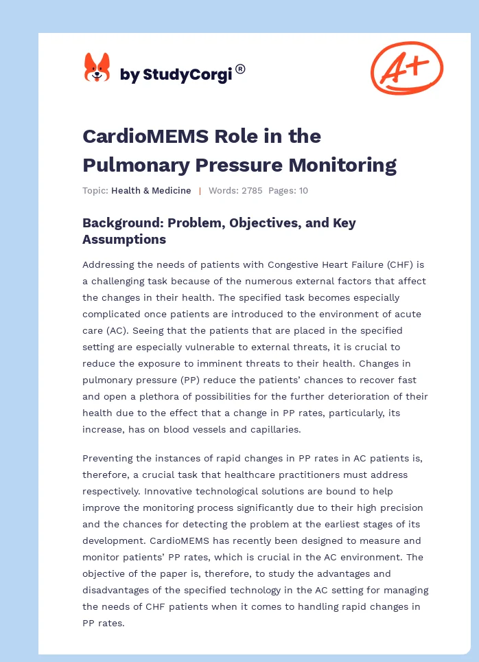 CardioMEMS Role in the Pulmonary Pressure Monitoring. Page 1