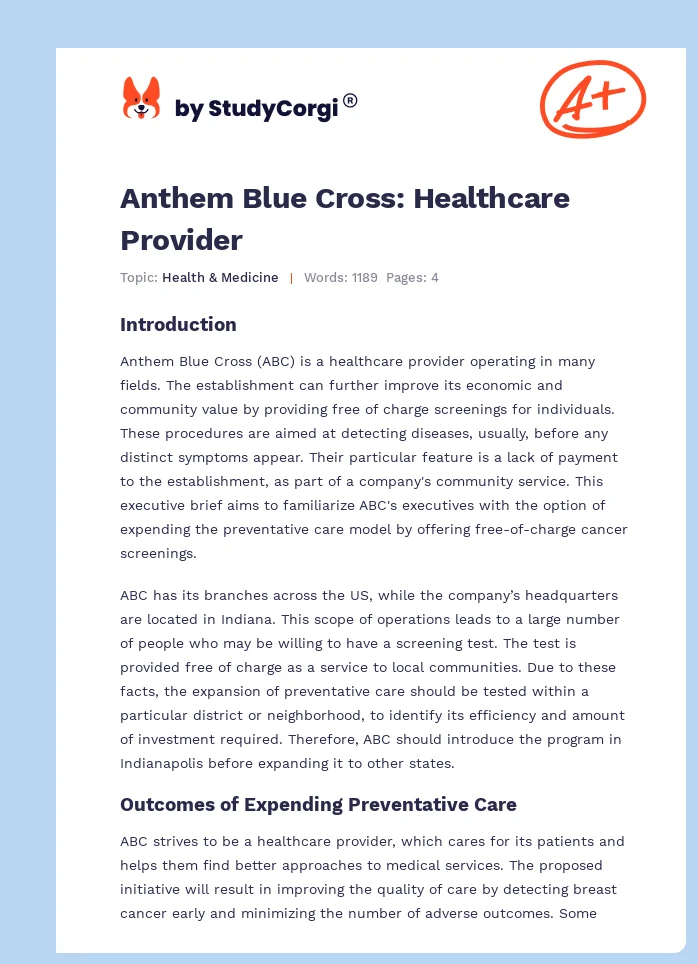 Anthem Blue Cross: Healthcare Provider. Page 1