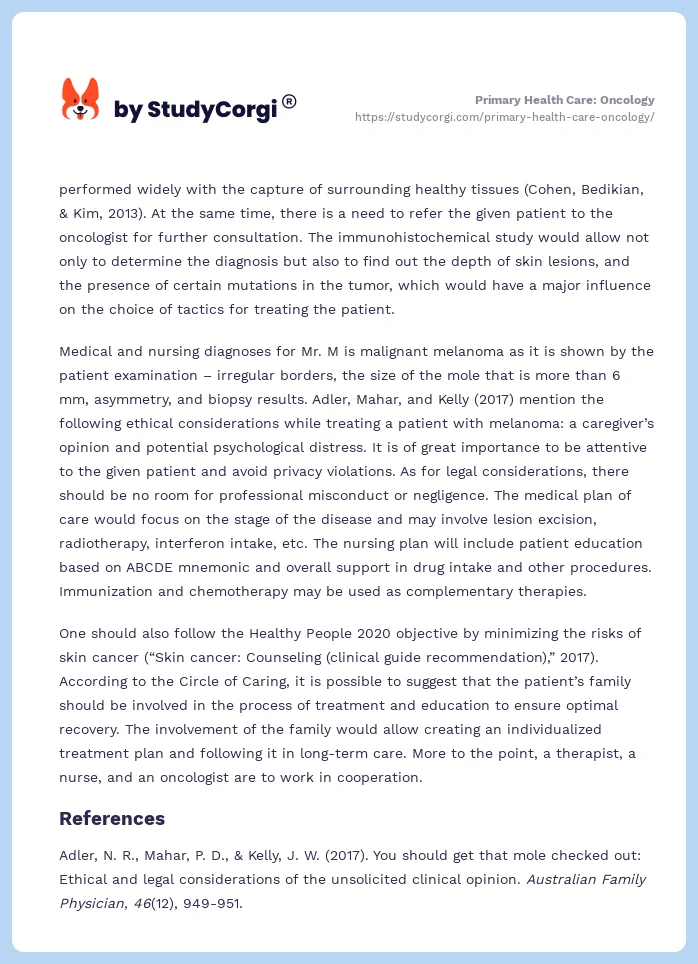 Primary Health Care: Oncology. Page 2