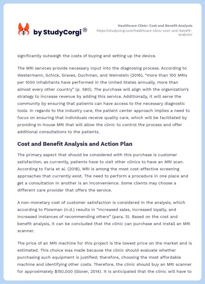Healthcare Clinic: Cost and Benefit Analysis. Page 2
