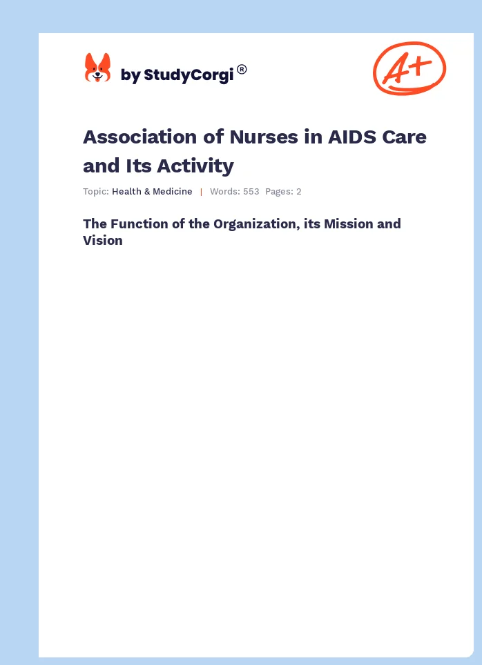 Association of Nurses in AIDS Care and Its Activity. Page 1