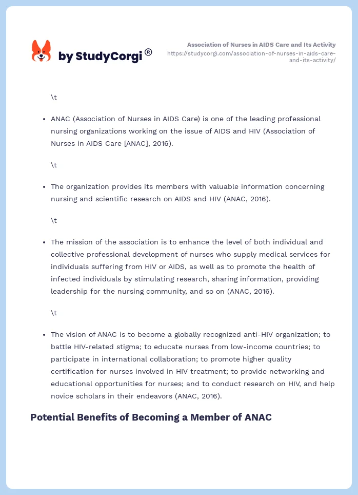 Association of Nurses in AIDS Care and Its Activity. Page 2