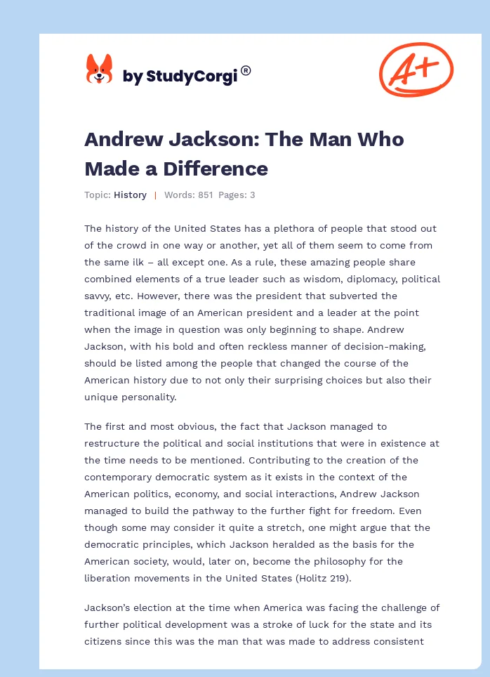 Andrew Jackson: The Man Who Made a Difference. Page 1