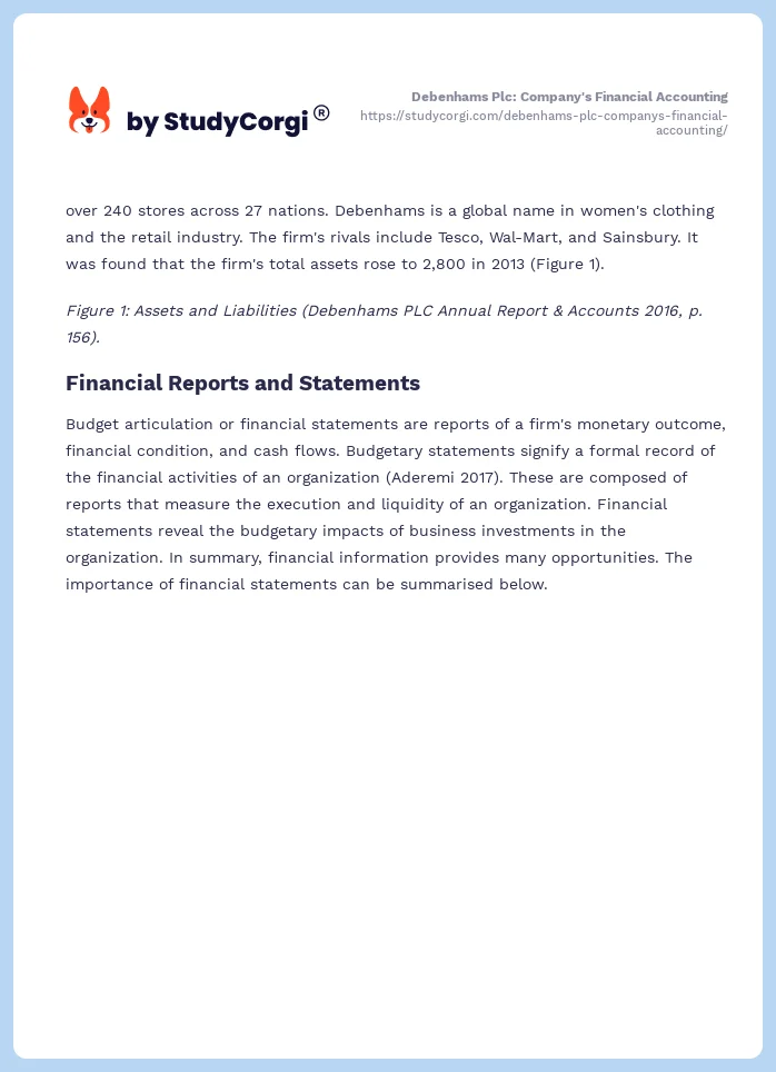 Debenhams Plc: Company's Financial Accounting. Page 2