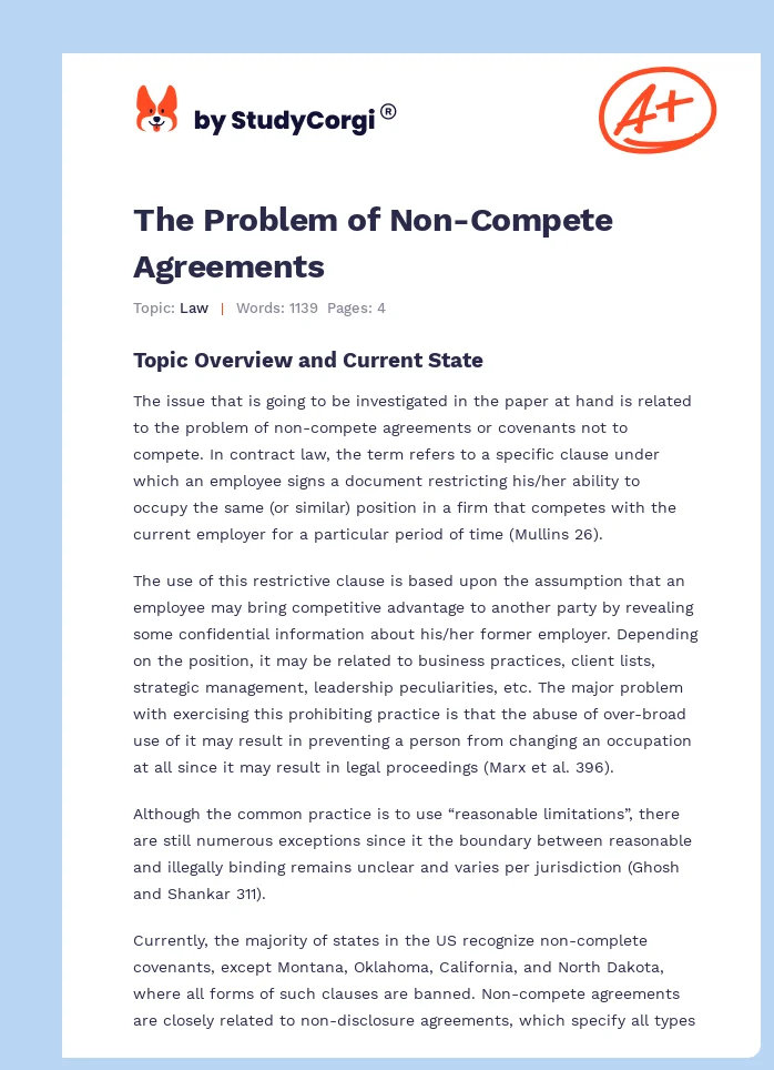 The Problem of Non-Compete Agreements. Page 1