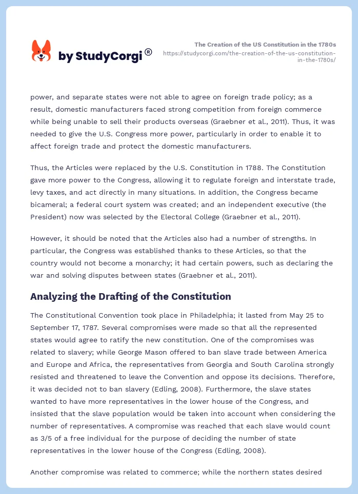 The Creation of the US Constitution in the 1780s. Page 2