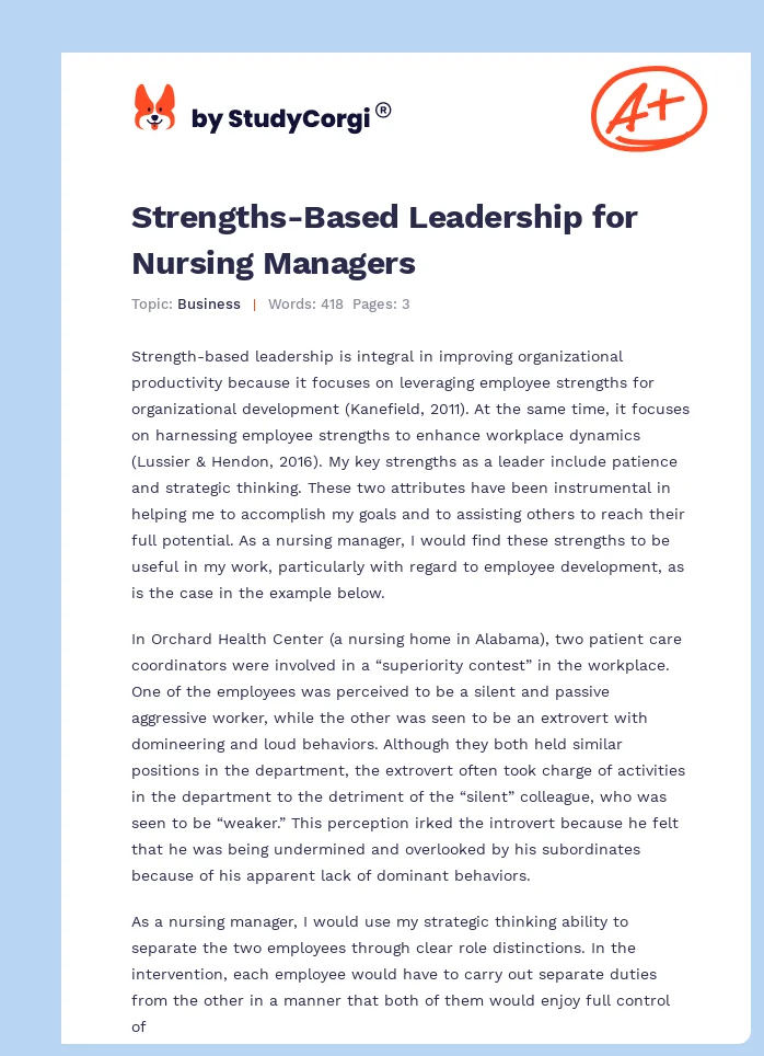 Strengths-Based Leadership for Nursing Managers. Page 1