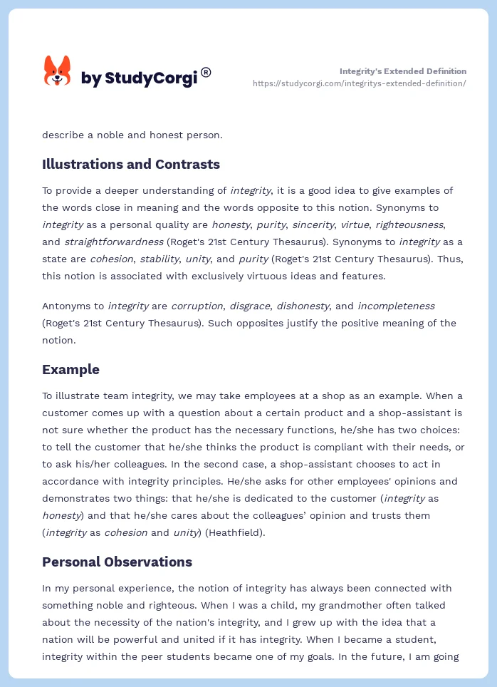 Integrity's Extended Definition. Page 2