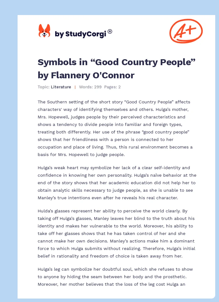 Symbols in “Good Country People” by Flannery O'Connor. Page 1