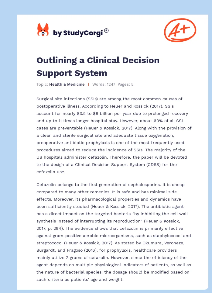 Outlining a Clinical Decision Support System. Page 1