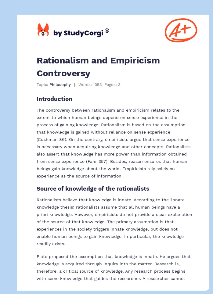 Rationalism and Empiricism Controversy. Page 1