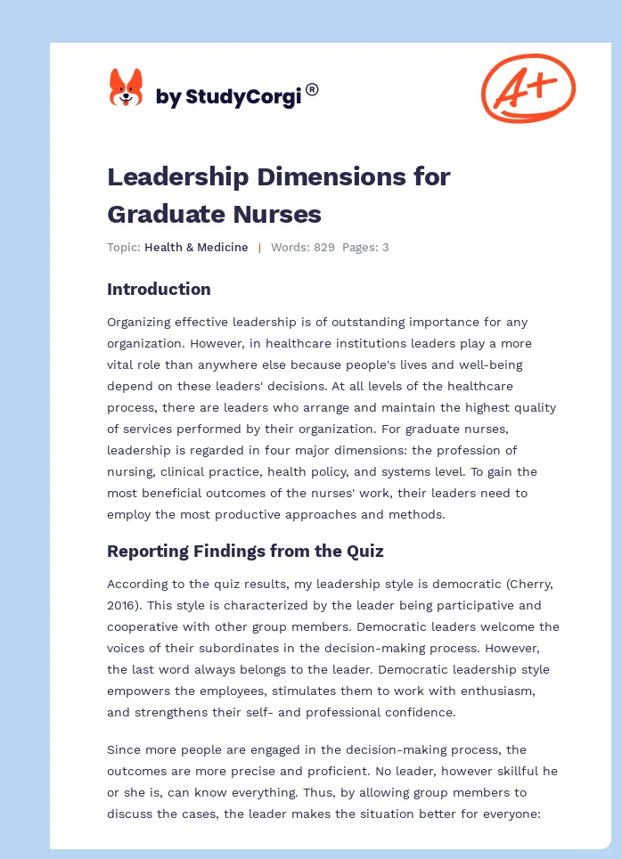 Leadership Dimensions for Graduate Nurses. Page 1