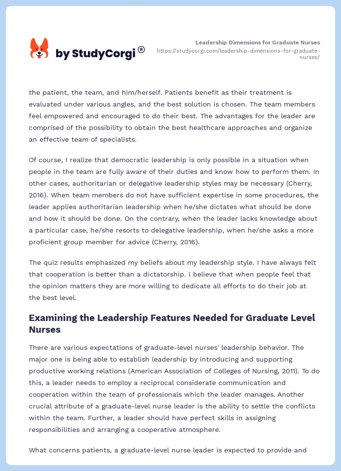 Leadership Dimensions for Graduate Nurses. Page 2