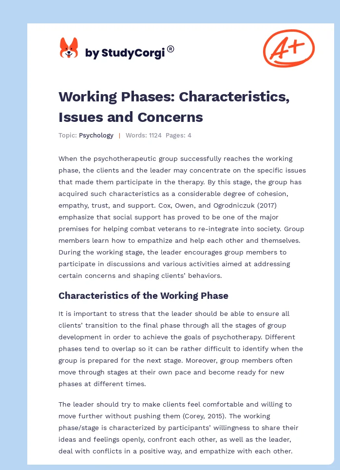 Working Phases: Characteristics, Issues and Concerns. Page 1