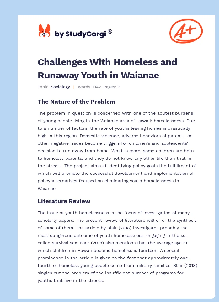 Challenges With Homeless and Runaway Youth in Waianae. Page 1