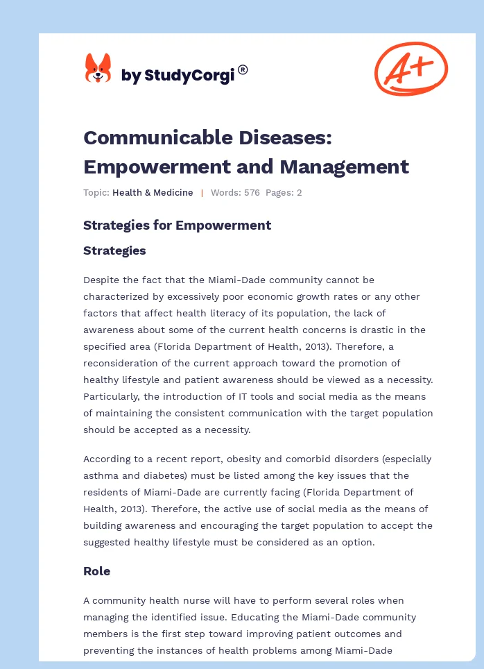 Communicable Diseases: Empowerment and Management. Page 1