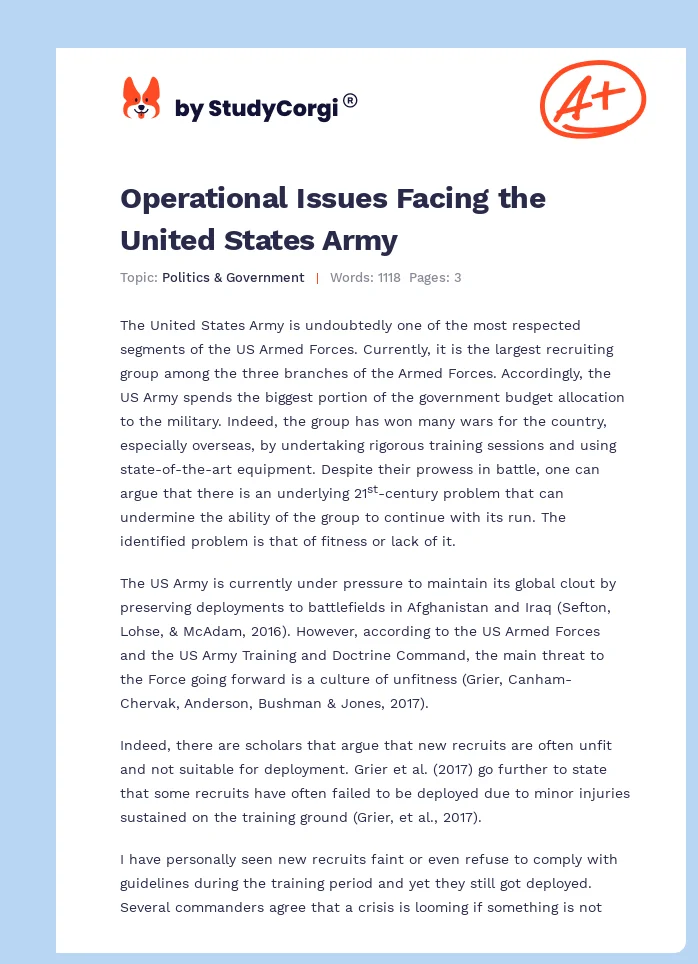 Operational Issues Facing the United States Army. Page 1